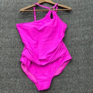 Kathy Ireland Swimsuit Size XL One Shoulder Strappy Hot Pink